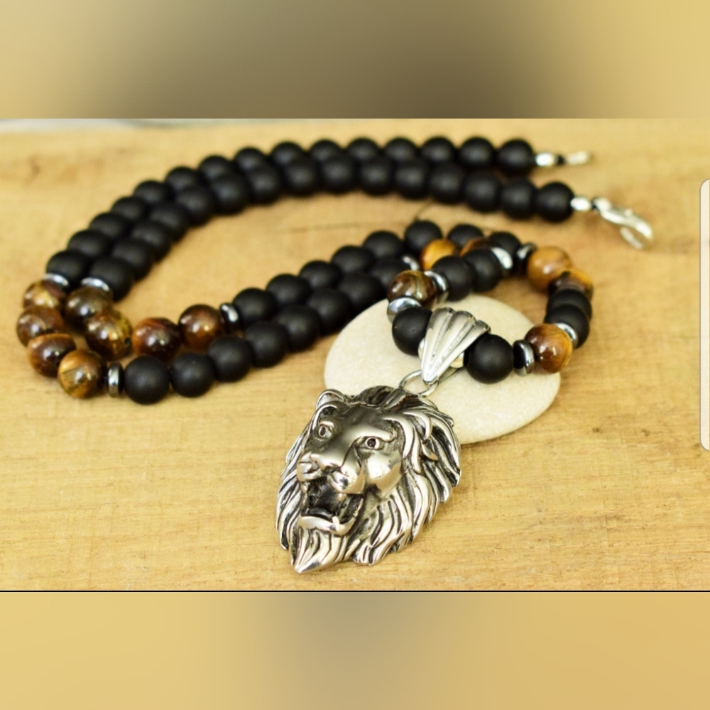 Custom Handmade Necklace - Onyx, Tigers Eye Natural Stones